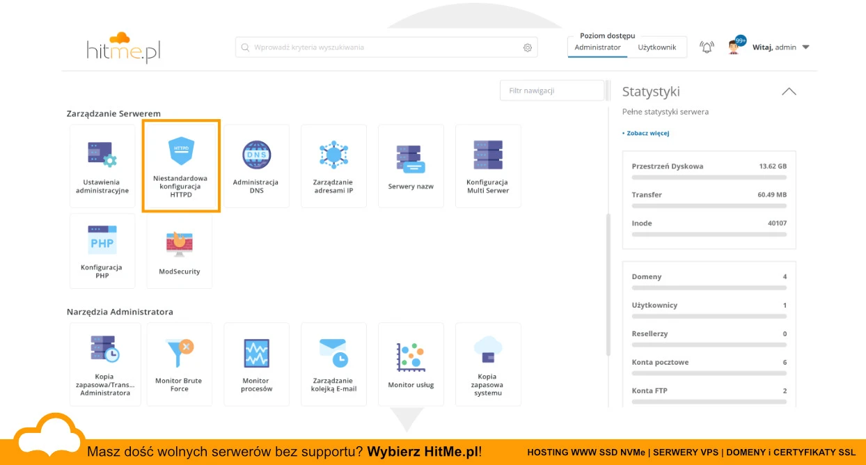 Directadmin Niestandardowa konfiguracja HTTPD