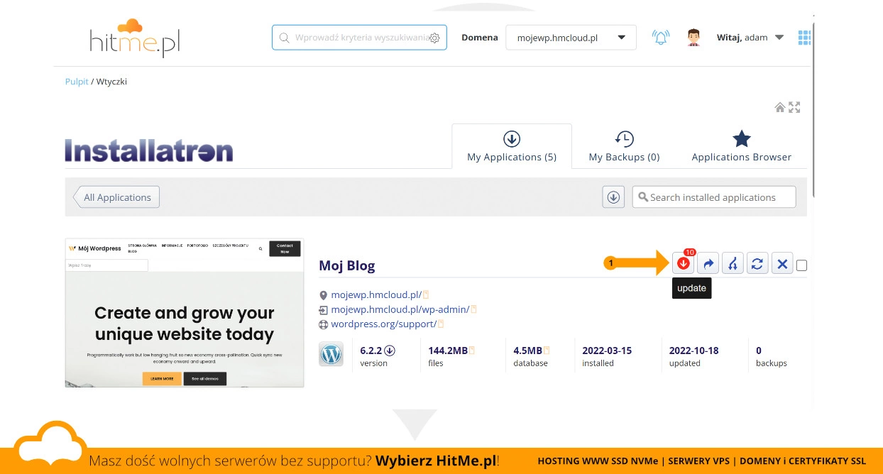 wordpress Installatron aktualizacja