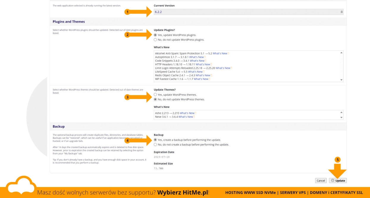 wordpress Installatron aktualizacja opcje