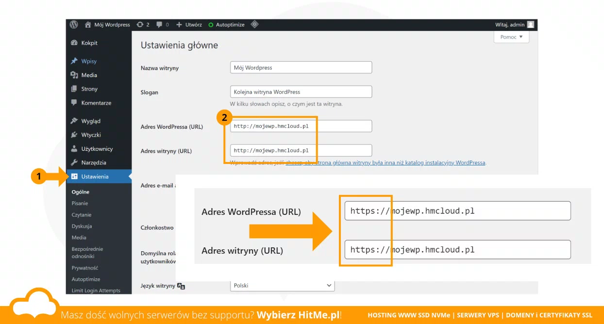 wordpress ustawienia domeny