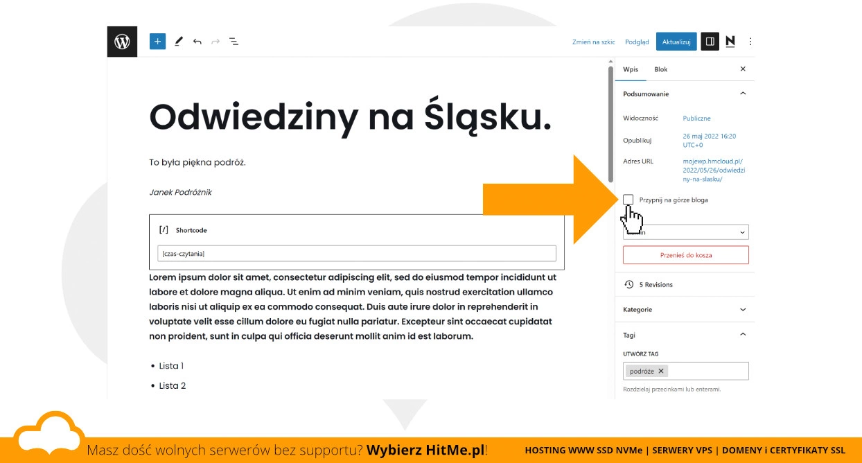 wordpress przypiąć wpis