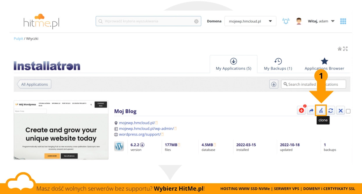 aplikacja wordpress klonowanie