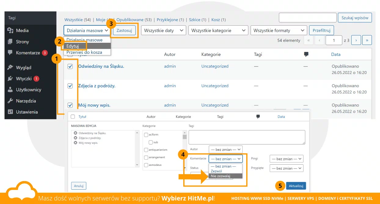 wordpress komentarze masowe