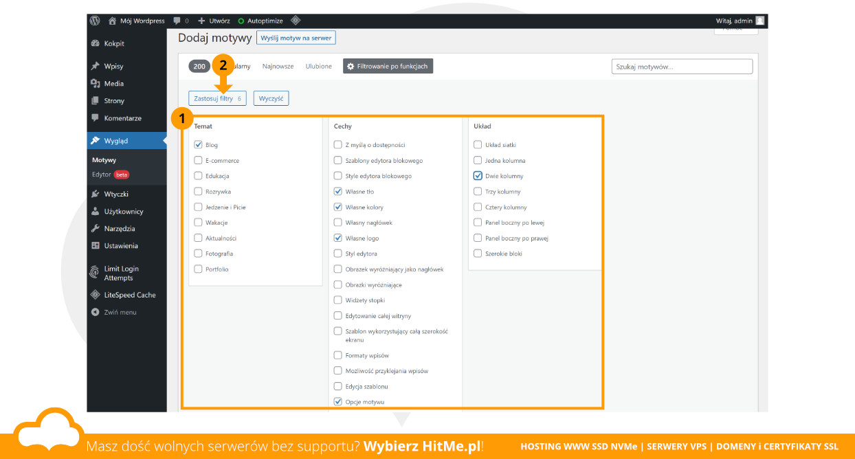wordpress motyw filtry