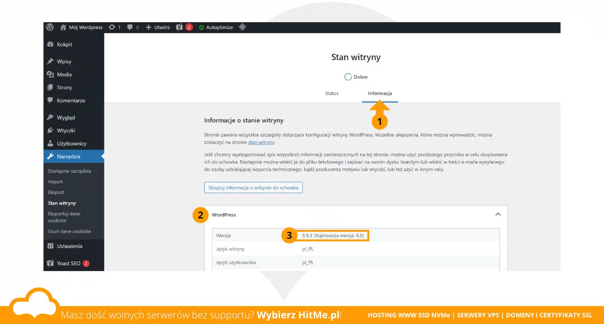wordpress wersja informacje