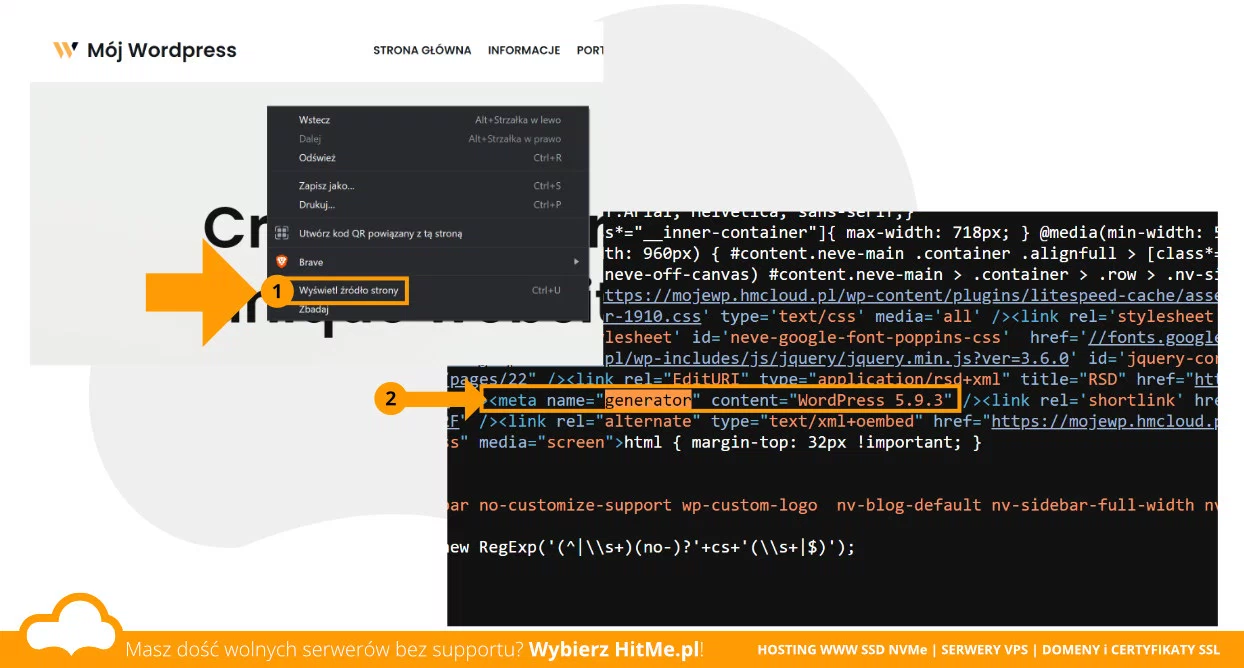 wordpress wersja źródło strony