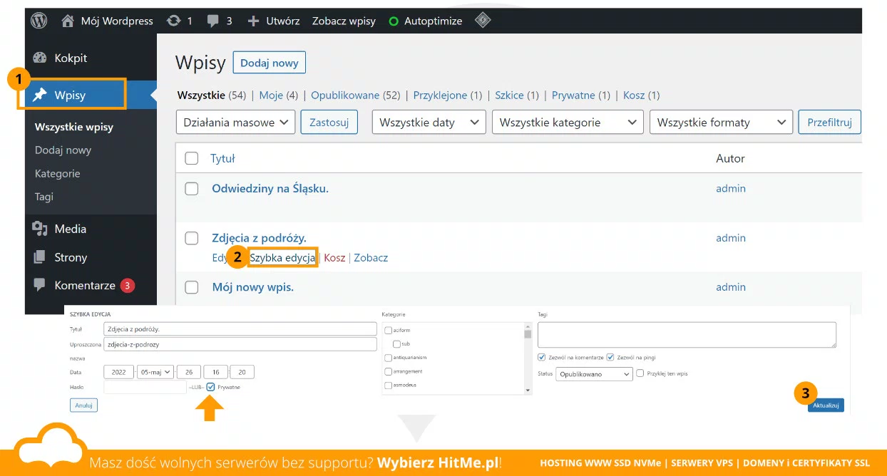wordpress prywatny wpis
