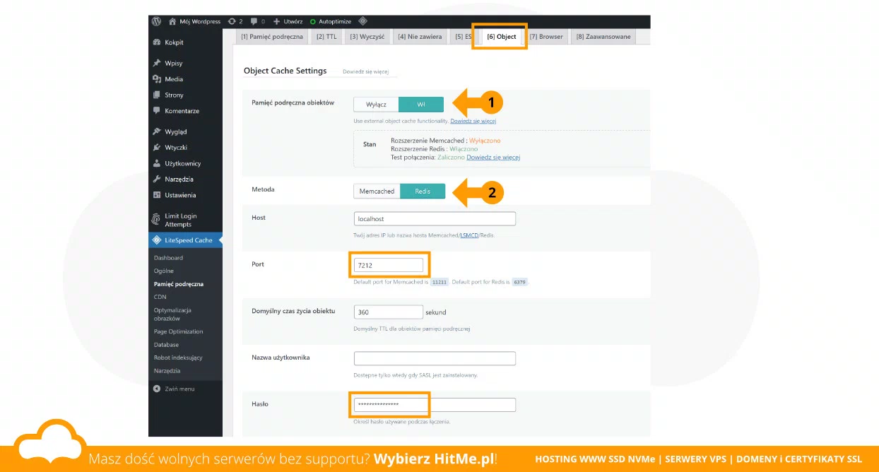 directadmin redis wp połączenie