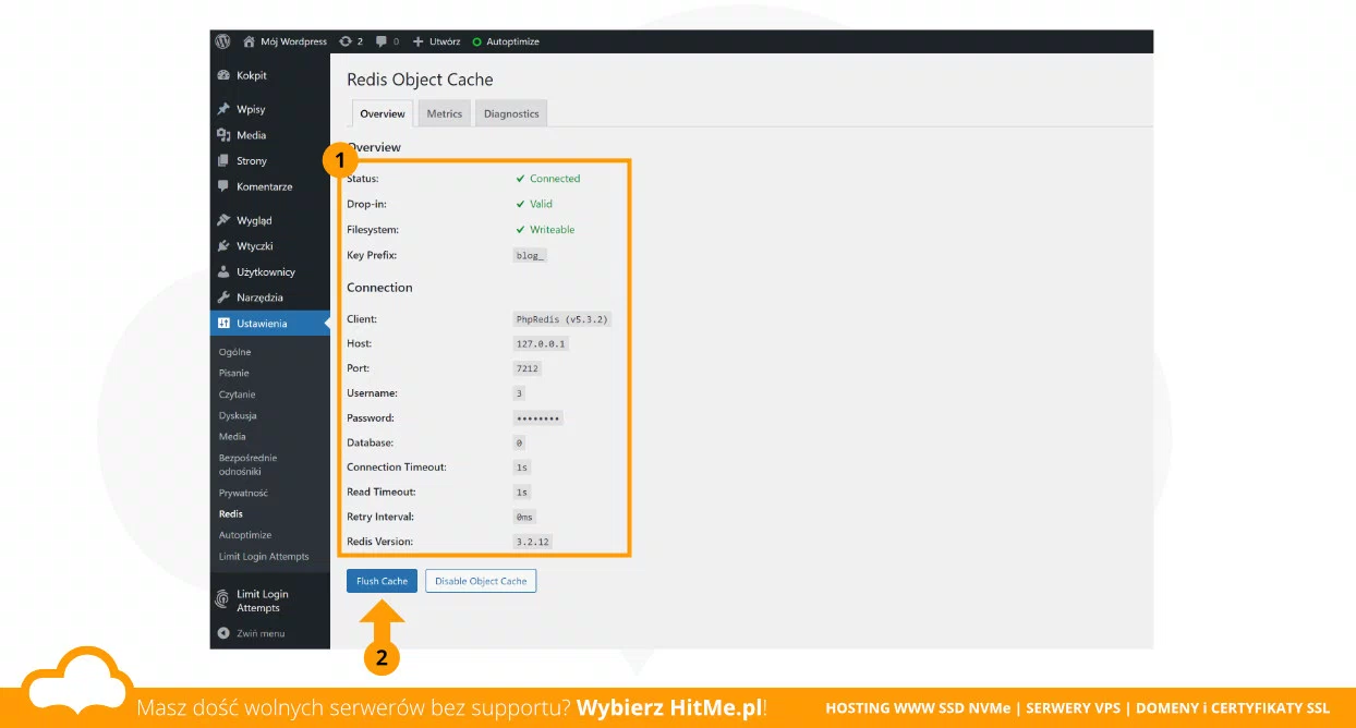 directadmin redis wp połączenie