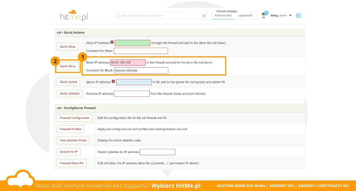 csf firewall blokowanie IP