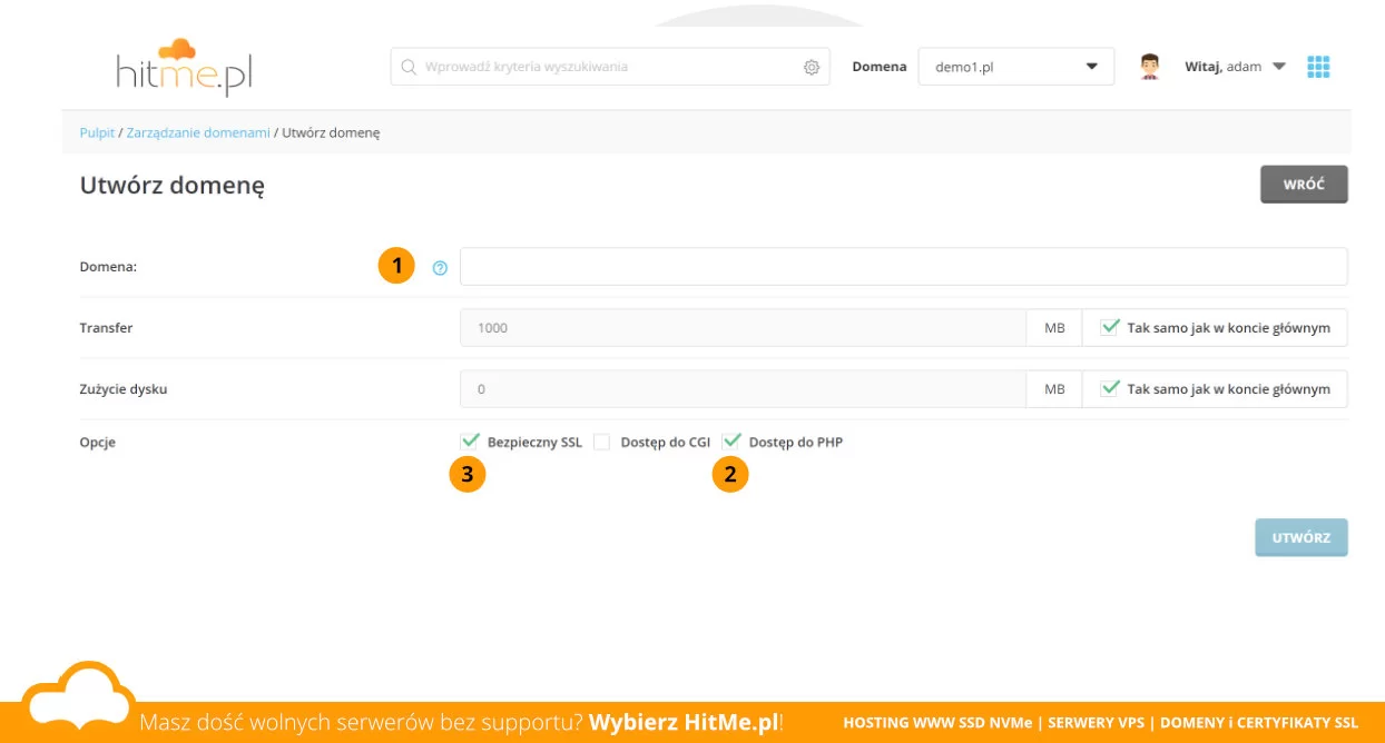 Directadmin nowa domena