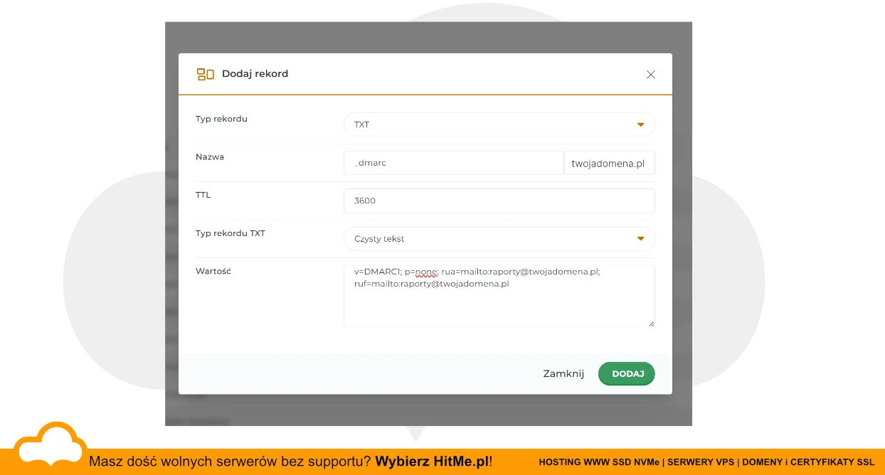 dodawanie dmarc directadmin