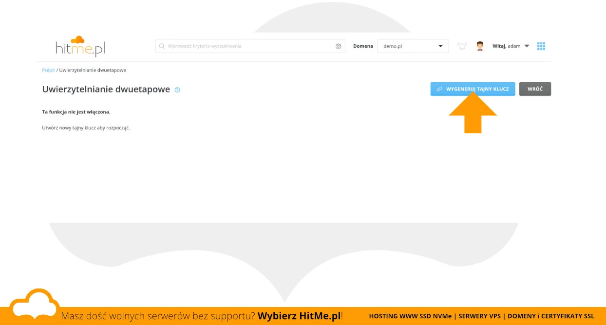 DirectAdmin 2FA generuj klucz