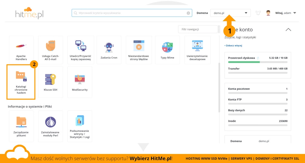 directadmin haslo katalog
