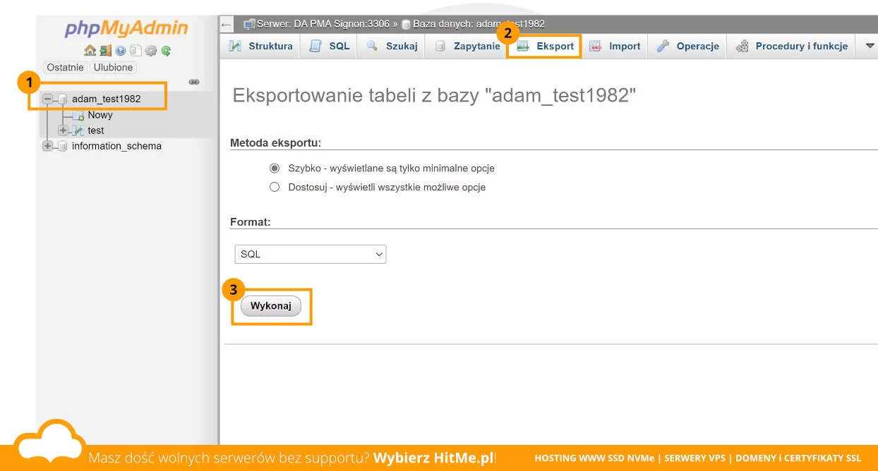 Export bazy SQL