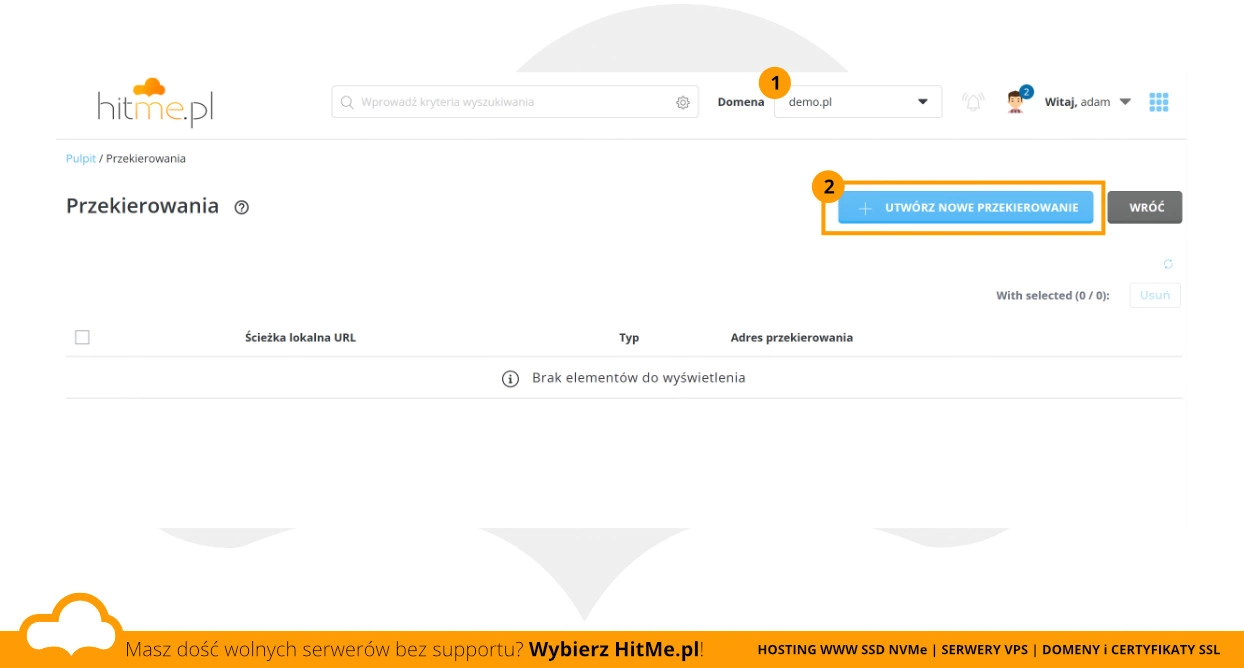 Directadmin nowe przekierowanie