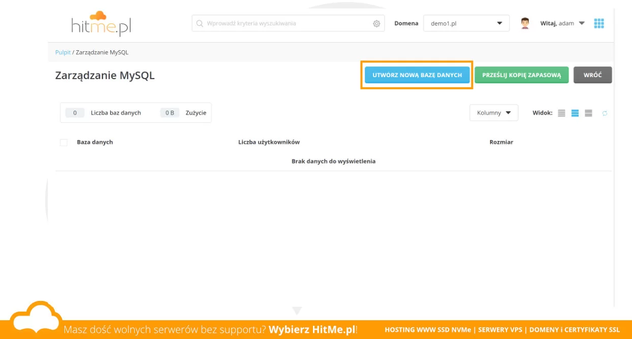 Nowa baza MySQL