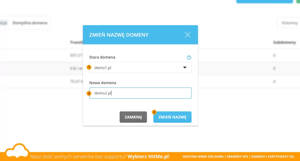 Zmiana nazwy domeny