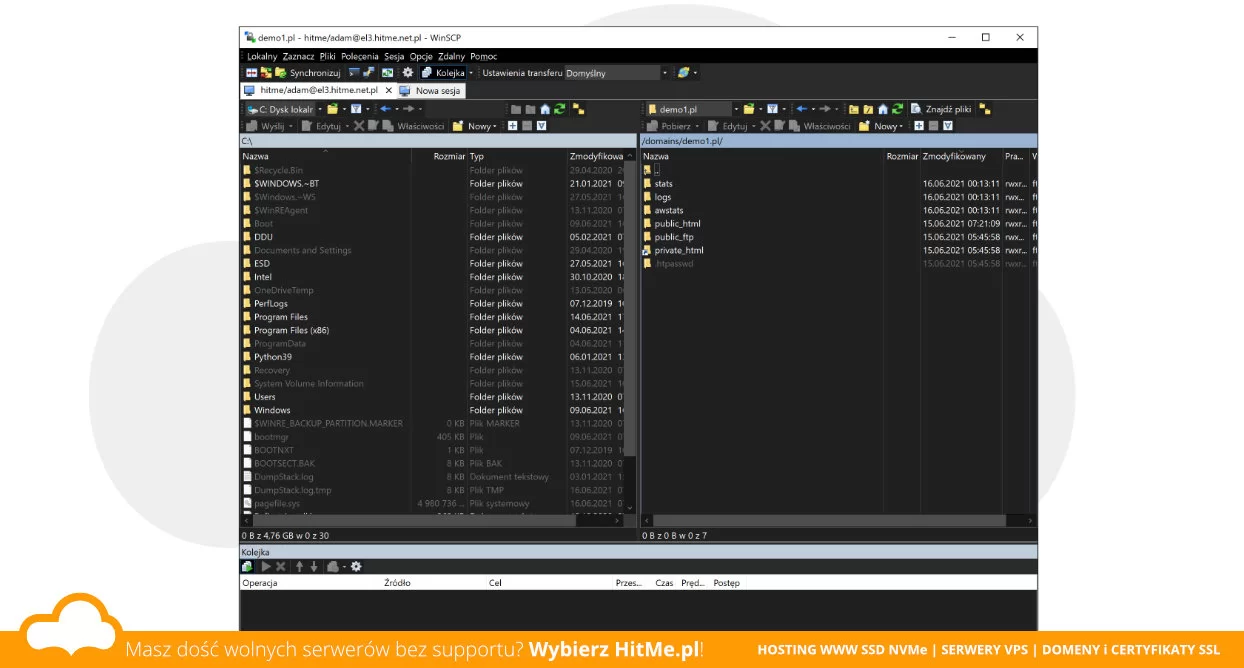 Logowanie FTP WinSCP