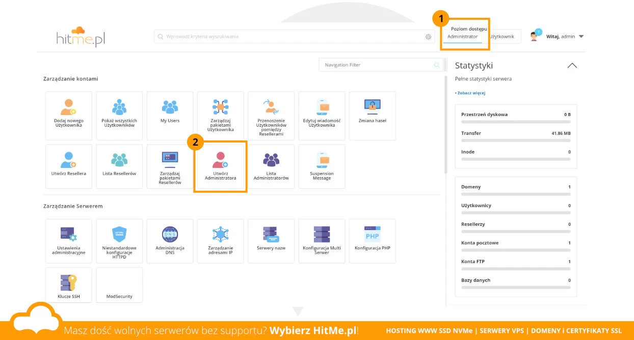 Directadmin utwórz administratora