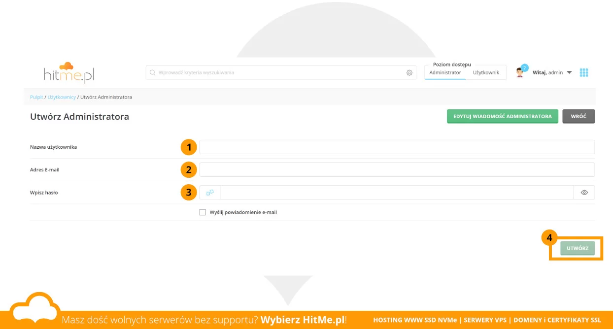 directadmin nowy admin