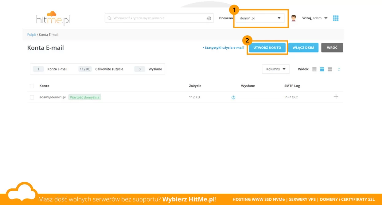 directadmin tworzenie konta mail