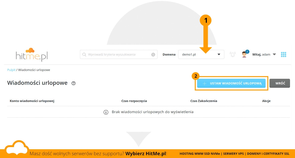 nowa wiadomość urlopowa