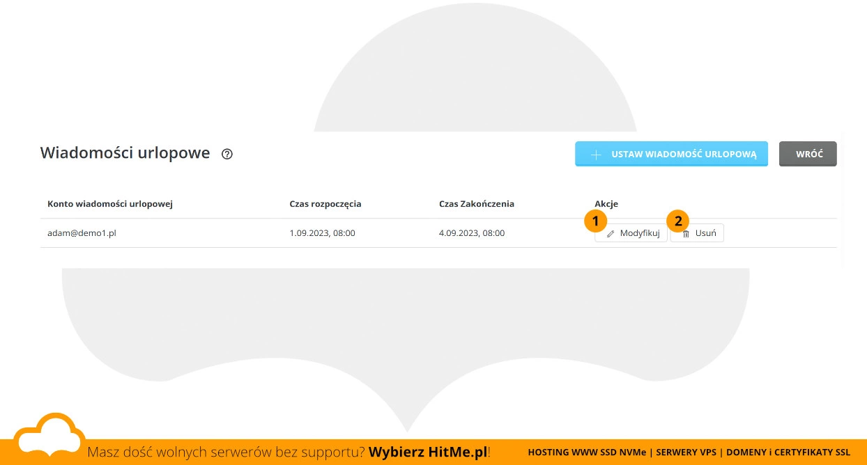 lista wiadomość urlopowa