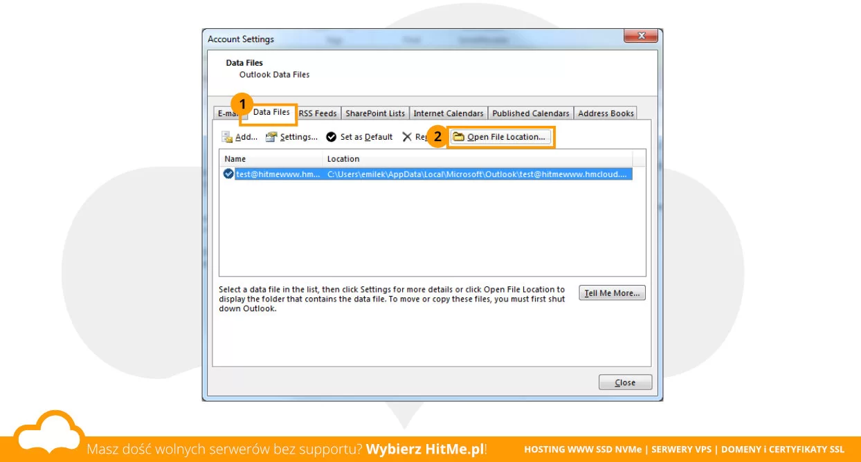 outlook lokalizacja danych