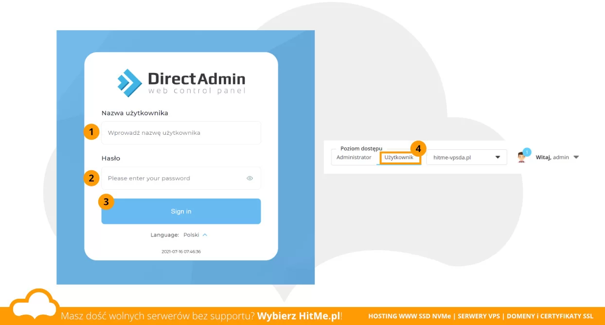 DirectAdmin Logowanie