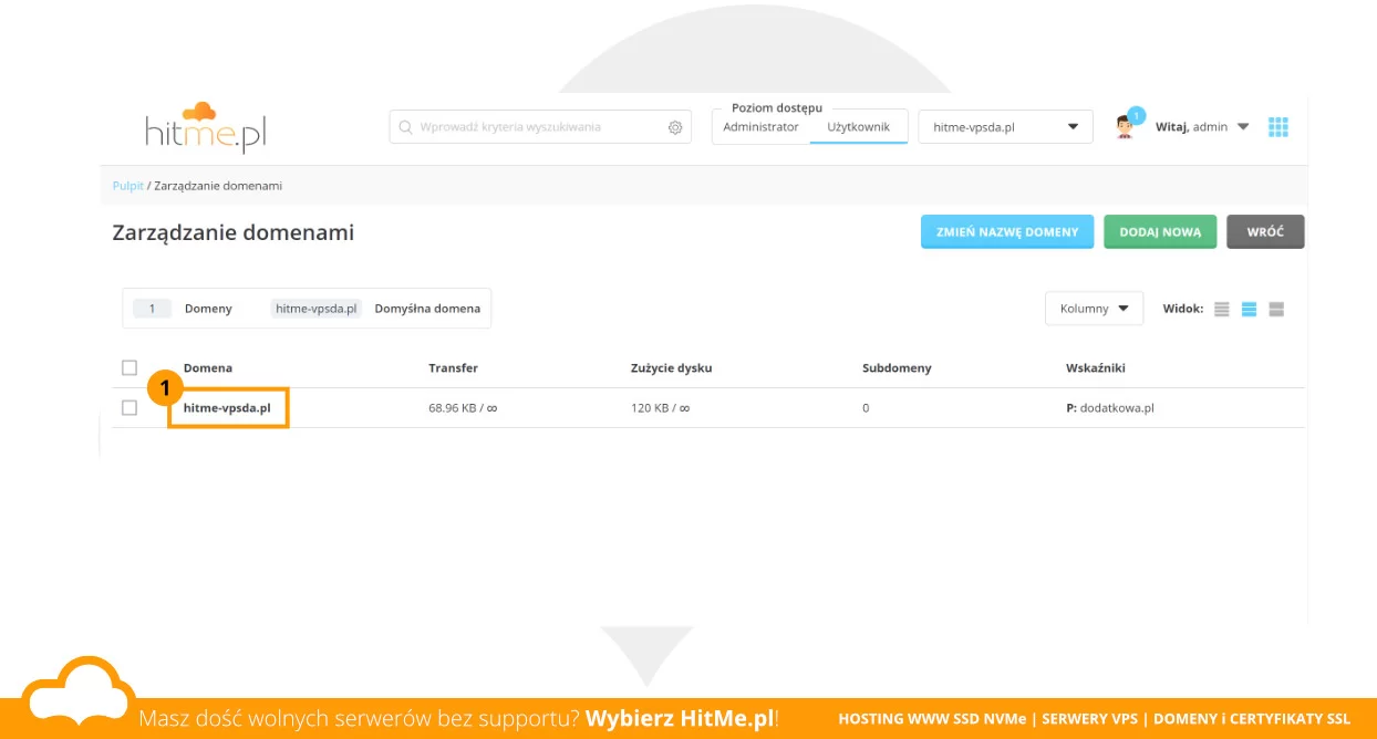 directadmin szczegóły domeny