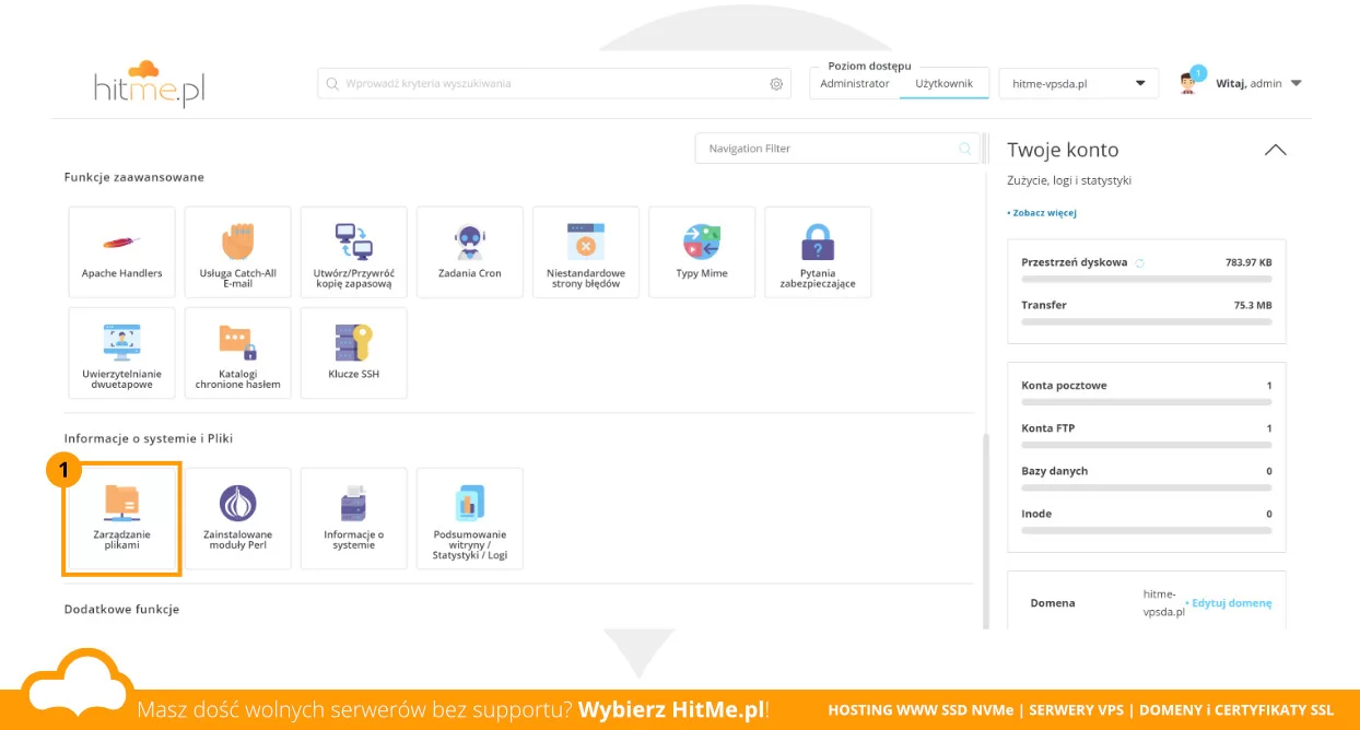 DirectAdmin Zarządzanie plikami