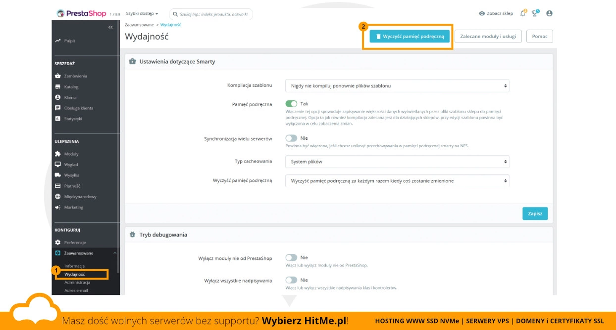 czyszczenie cache prestashop