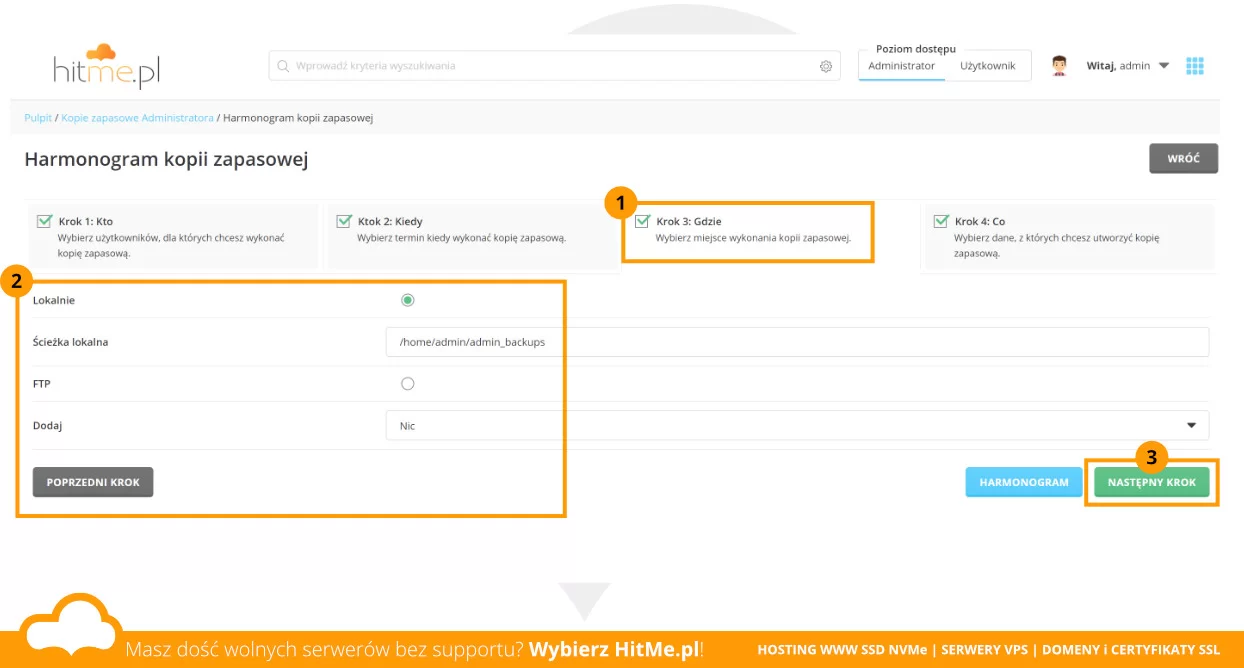 directadmin harmonogram lokalizacja