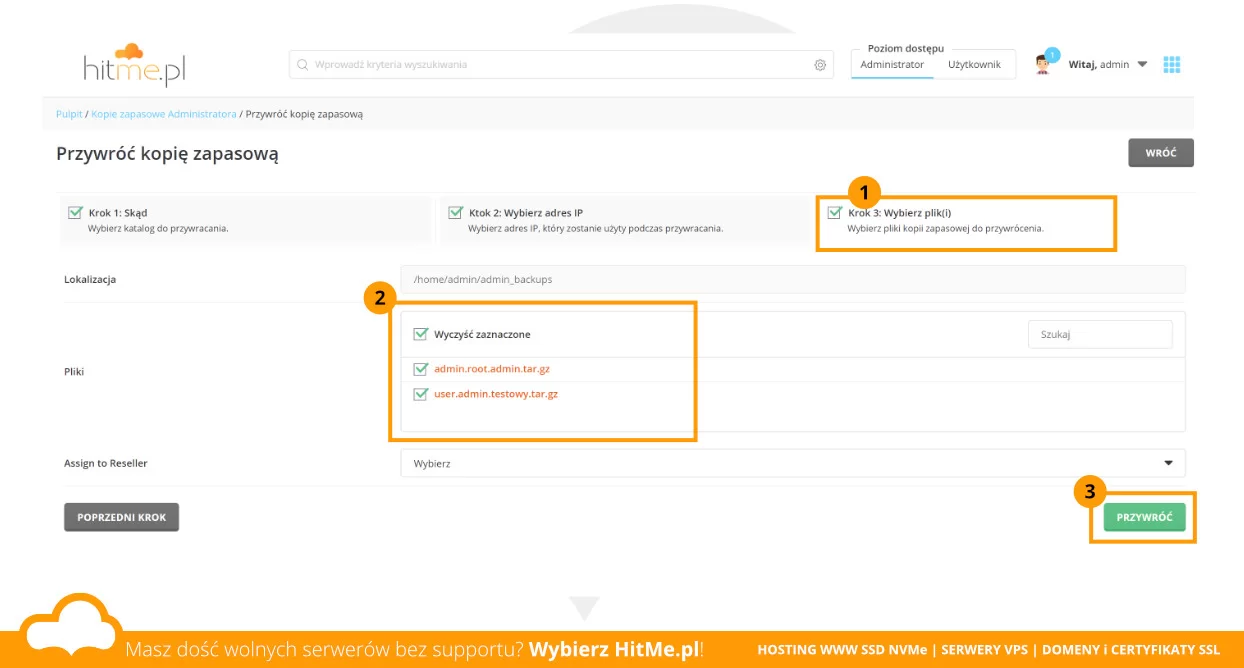 directadmin backup użytkownicy